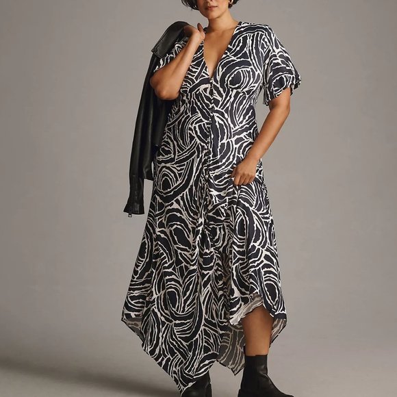 HTF By Anthropologie Short-Sleeve V-Neck Button-Front Midi Dress - Picture 6 of 9